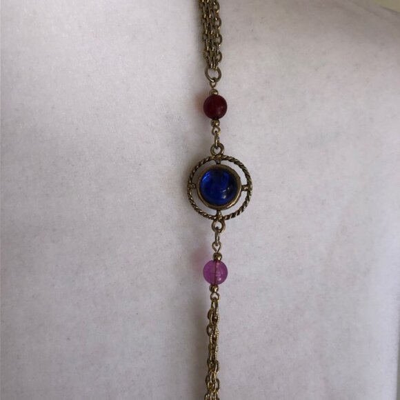 LADY REMINGTON Signed Cabochon Gold Tone Long Necklace 1980's - Picture 9 of 16